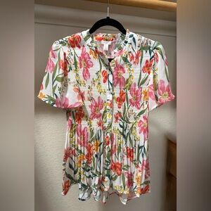 Spense Pink and Green Floral Blouse